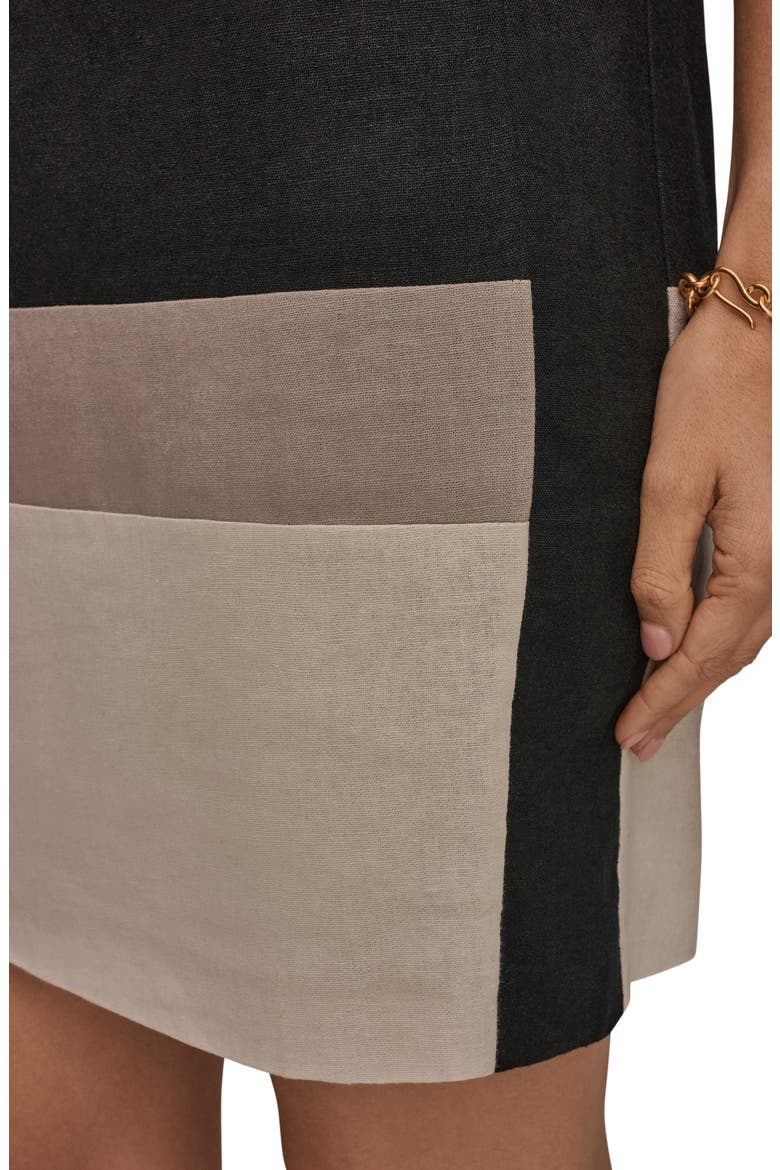 Linen-Blend Color-Block Shift Dress, Alternate, color, BLACK-DRIFTWOOD-VELLUM