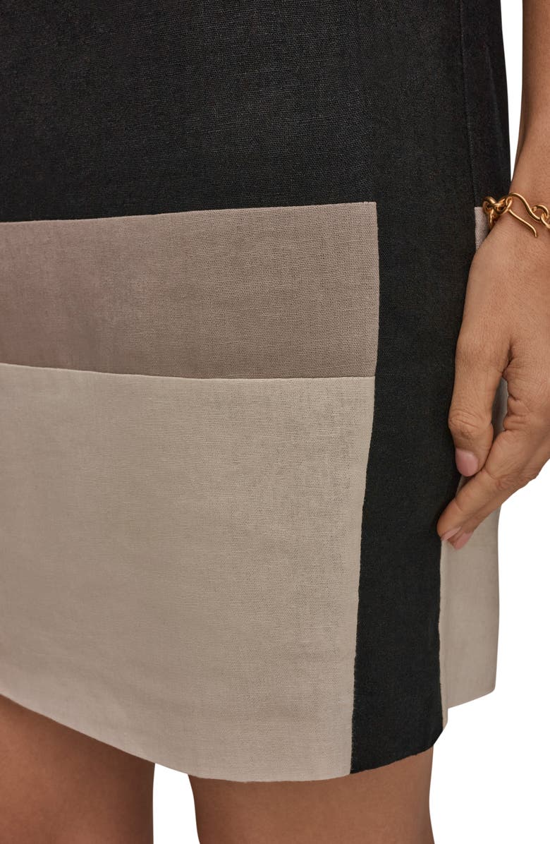 DONNA KARAN WEEKEND Linen-Blend Color-Block Shift Dress, Alternate, color, Black-Driftwood-Vellum
