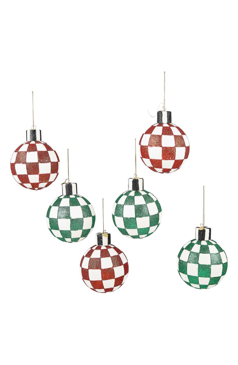 MACKENZIE CHILDS Check it Out Set of 6 Glass Ball Ornaments, Main, color, Red