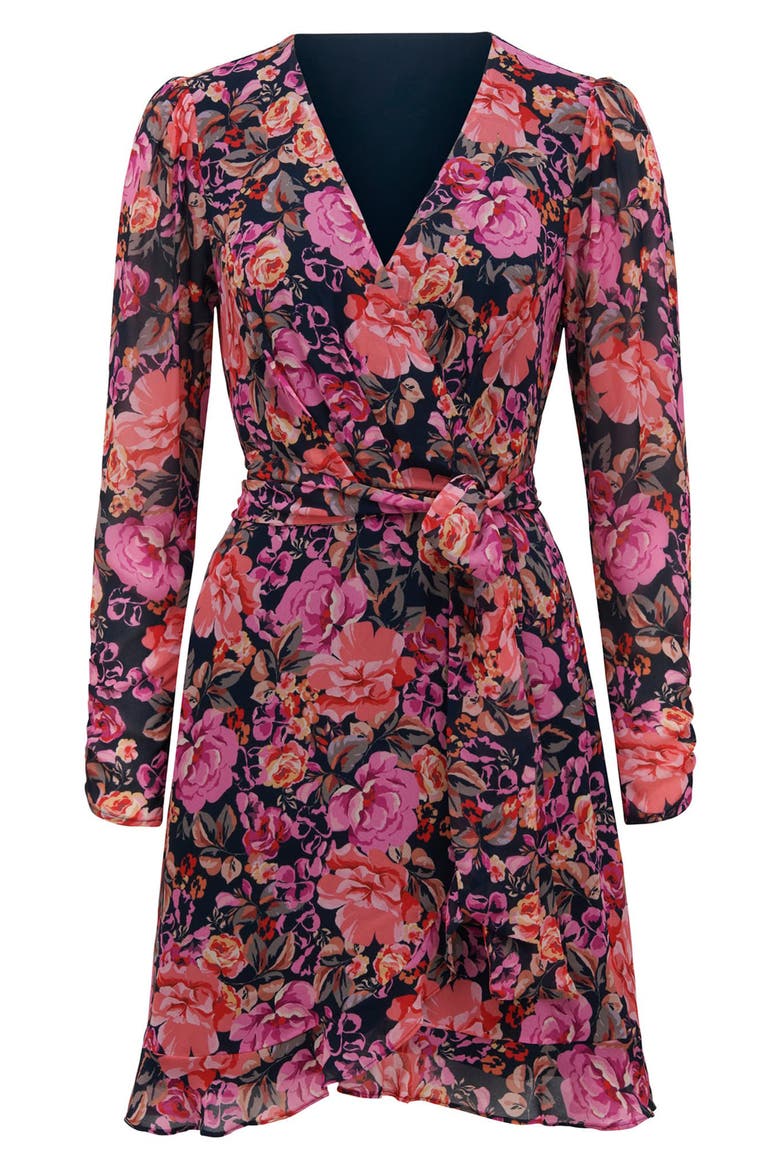 Larissa Long Sleeve Ruched Wrap Dress, Alternate, color, MAGENTA AURA FLORAL