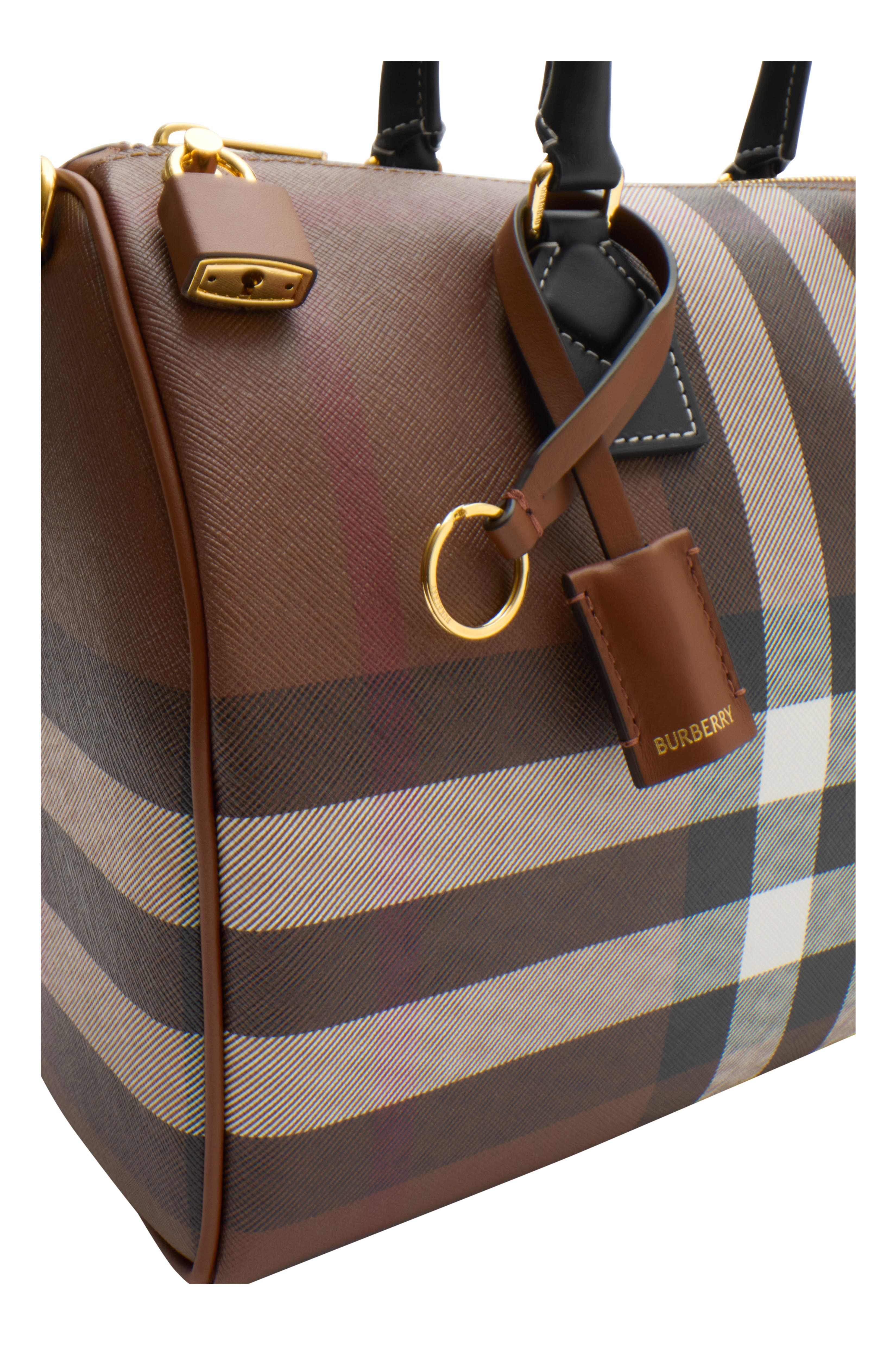 Burberry Medium Check Bowling Bag, Alternate, color, Dark Birch Brown