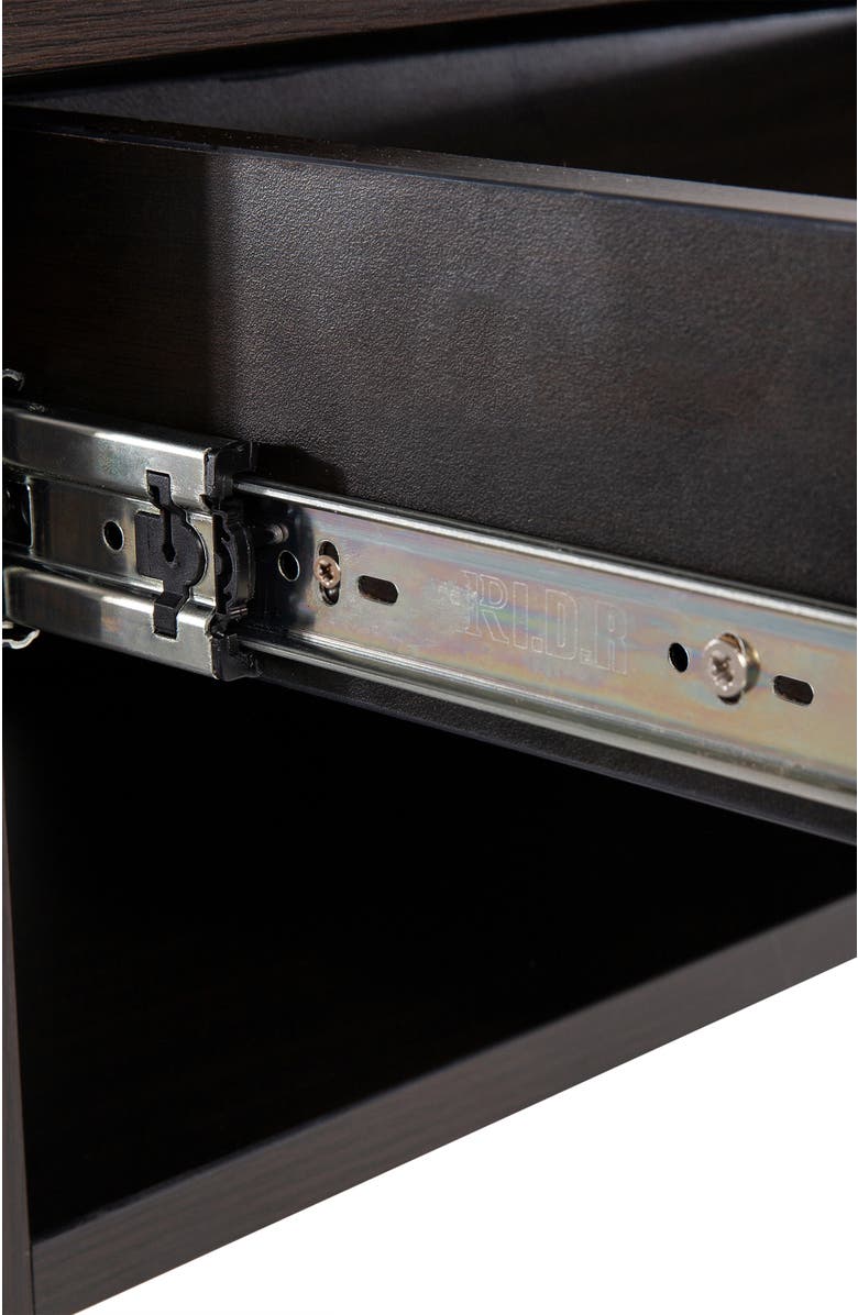 JONATHAN Y Celerie Bohemian Wall Mounted Floating Nightstand, Bedside Table with Woven Storage Drawer Open Cubby, Alternate, color, Black/Light Oak