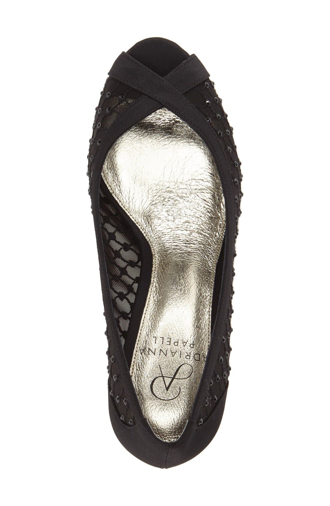 'Zandra' Crystal Embellished Peep Toe Pump, Alternate, color, BLACK FAILLE