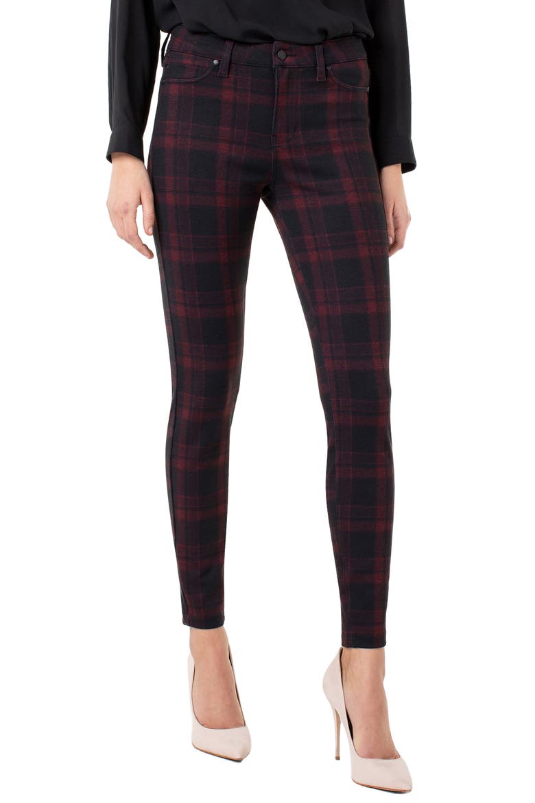 Plaid Super Skinny Knit Pants, Main, color, RED/ BLACK