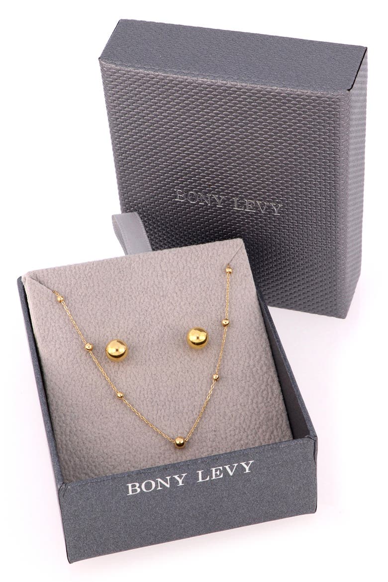 14K Gold Stud Earrings & Beaded Necklace Box Set (Nordstrom Exclusive), Alternate, color, YELLOW GOLD