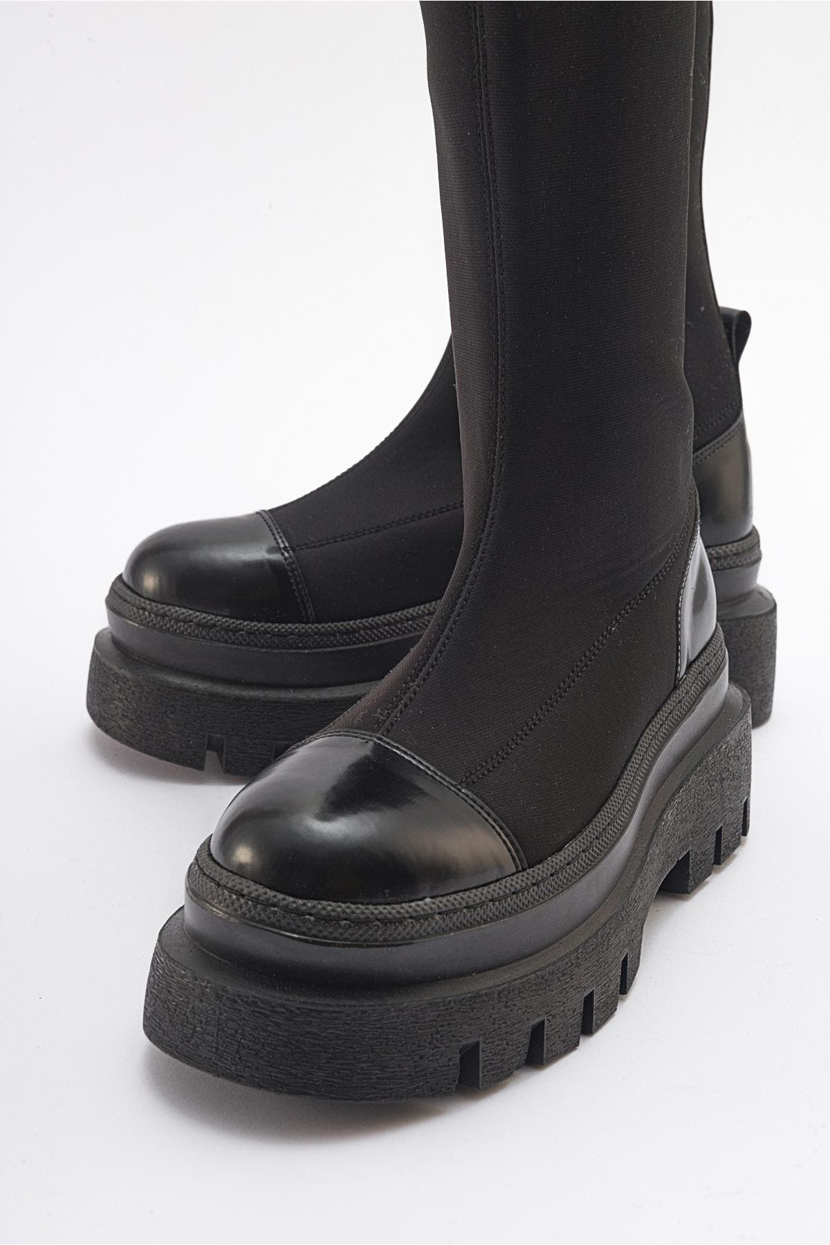 Prologue Shoes Celine Scuba Boot, Alternate, color, Black Faux Leather