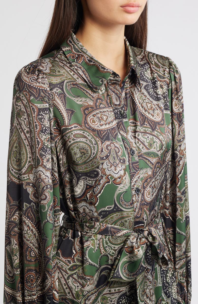Julia Jordan Paisley Long Sleeve Maxi Shirtdress, Alternate, color, Green Multi