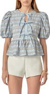 English Factory Bow Detail Puff Sleeve Peplum Top