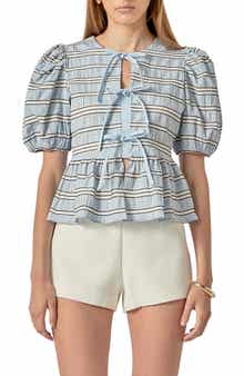 Bow Detail Puff Sleeve Peplum Top