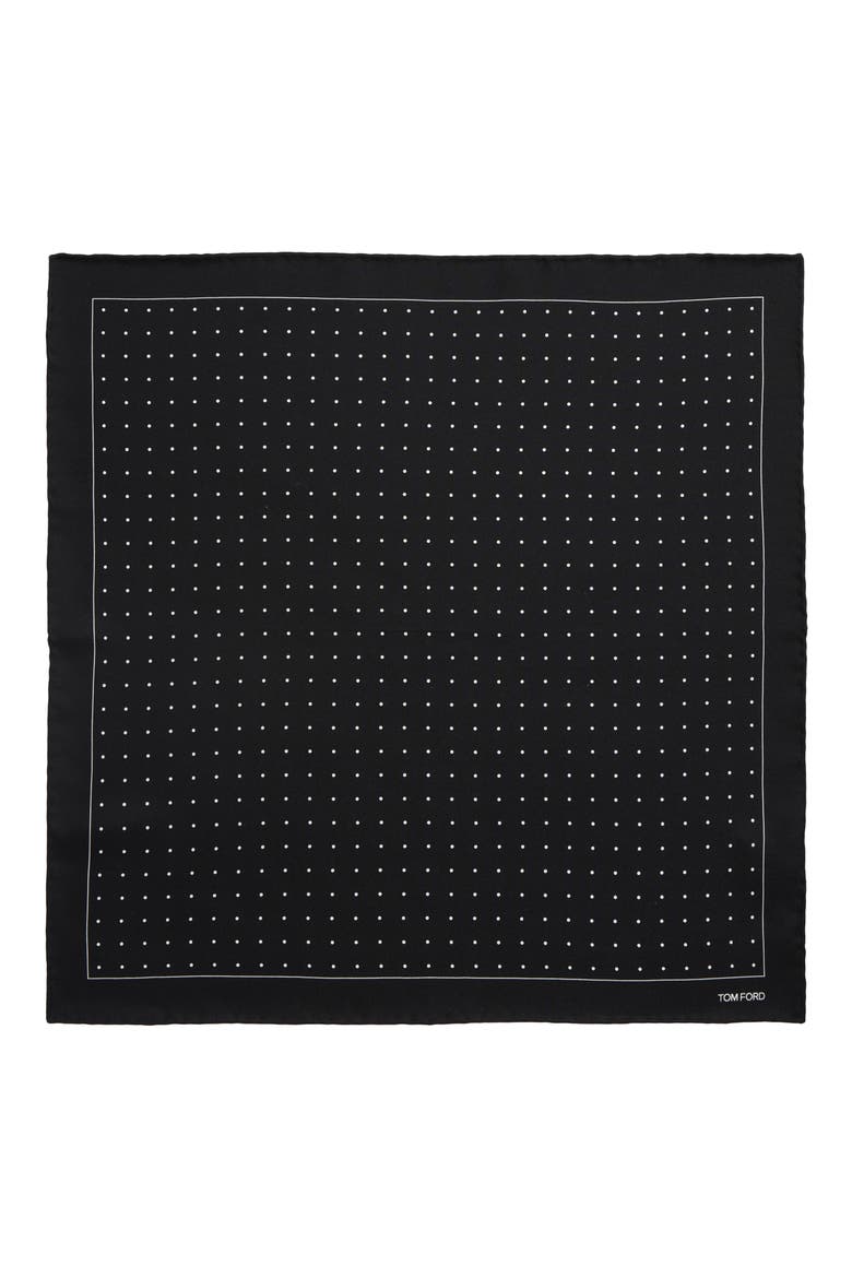 Polka Dot Mulberry Silk Pocket Square, Alternate, color, BLACK