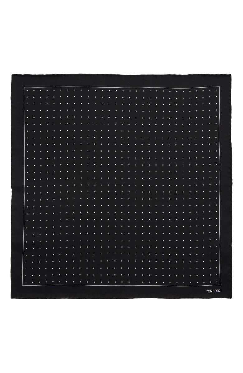 TOM FORD Polka Dot Mulberry Silk Pocket Square, Alternate, color, Black