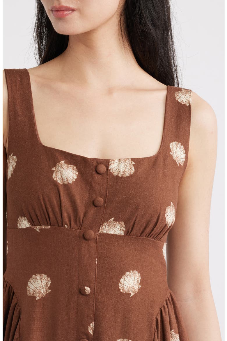 Seashell Print Midi Dress, Alternate, color, BROWN