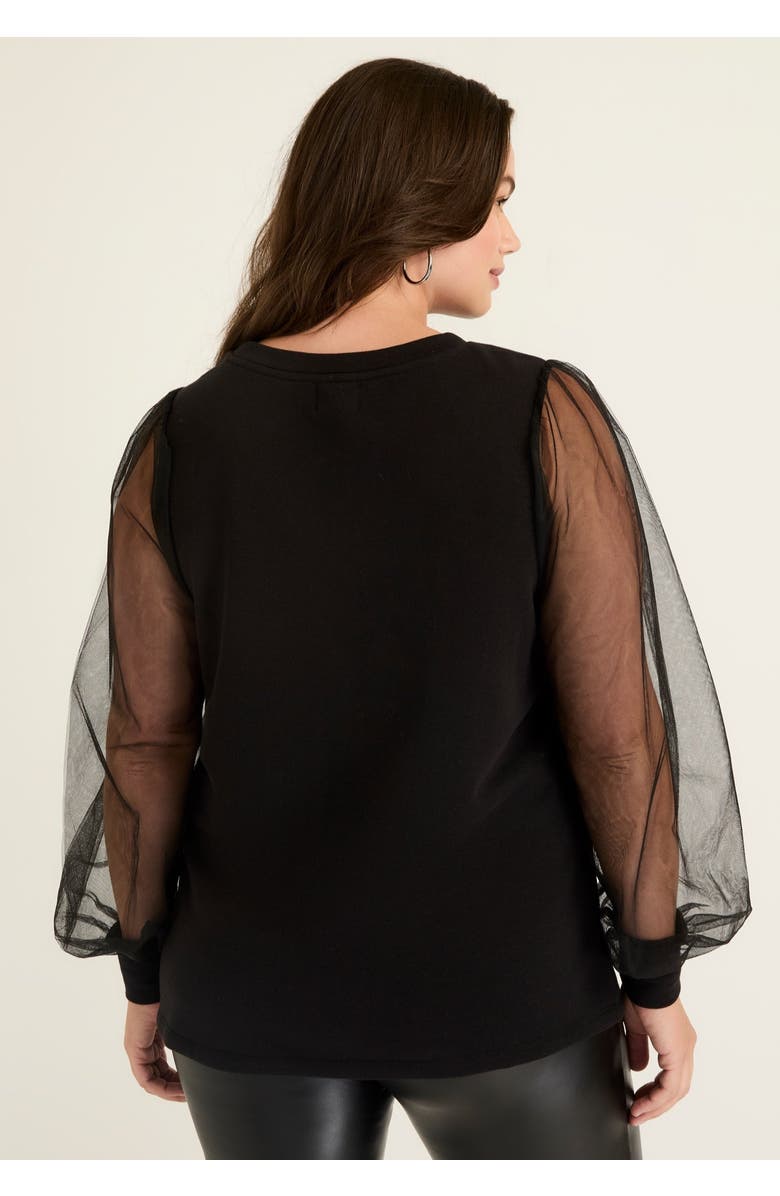 June + Vie Puff-Sleeve French Terry Sweatshirt, Alternate, color, Black Onyx