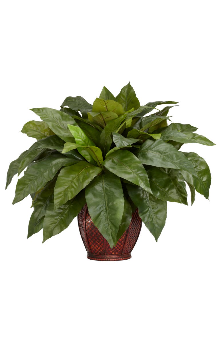 NEARLY NATURAL Birds nest Fern with Decorative Vase Silk Plant, Main, color, Green