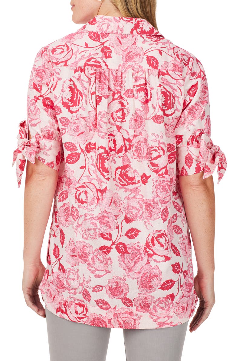Foxcroft Emma Vintage Rose Bow Sleeve Cotton Tunic Blouse, Alternate, color, Pink Champ