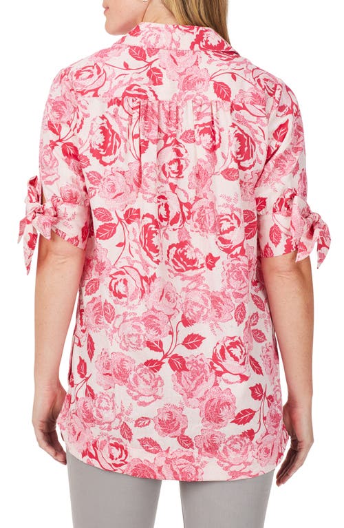 Foxcroft Emma Vintage Rose Bow Sleeve Cotton Tunic Blouse In Pink