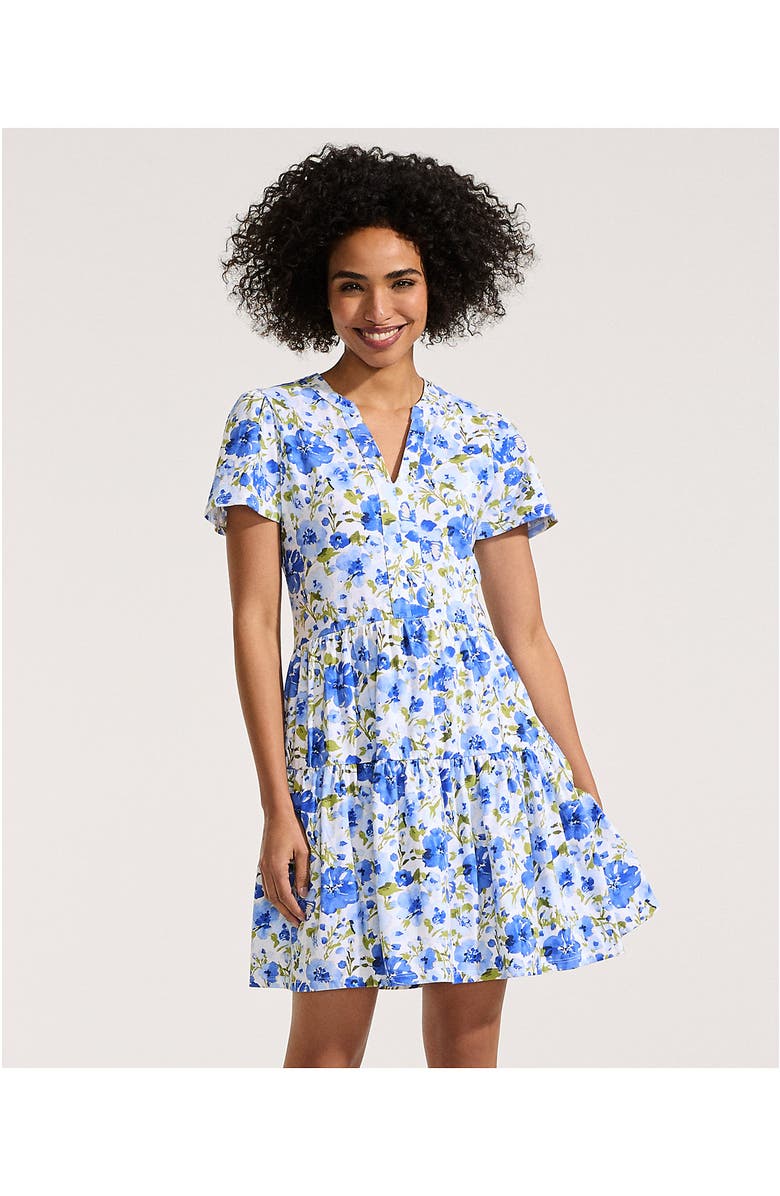 Lands' End Cotton Jersey Tiered Mini Dress, Alternate, color, Clear Blue Painted Blooms