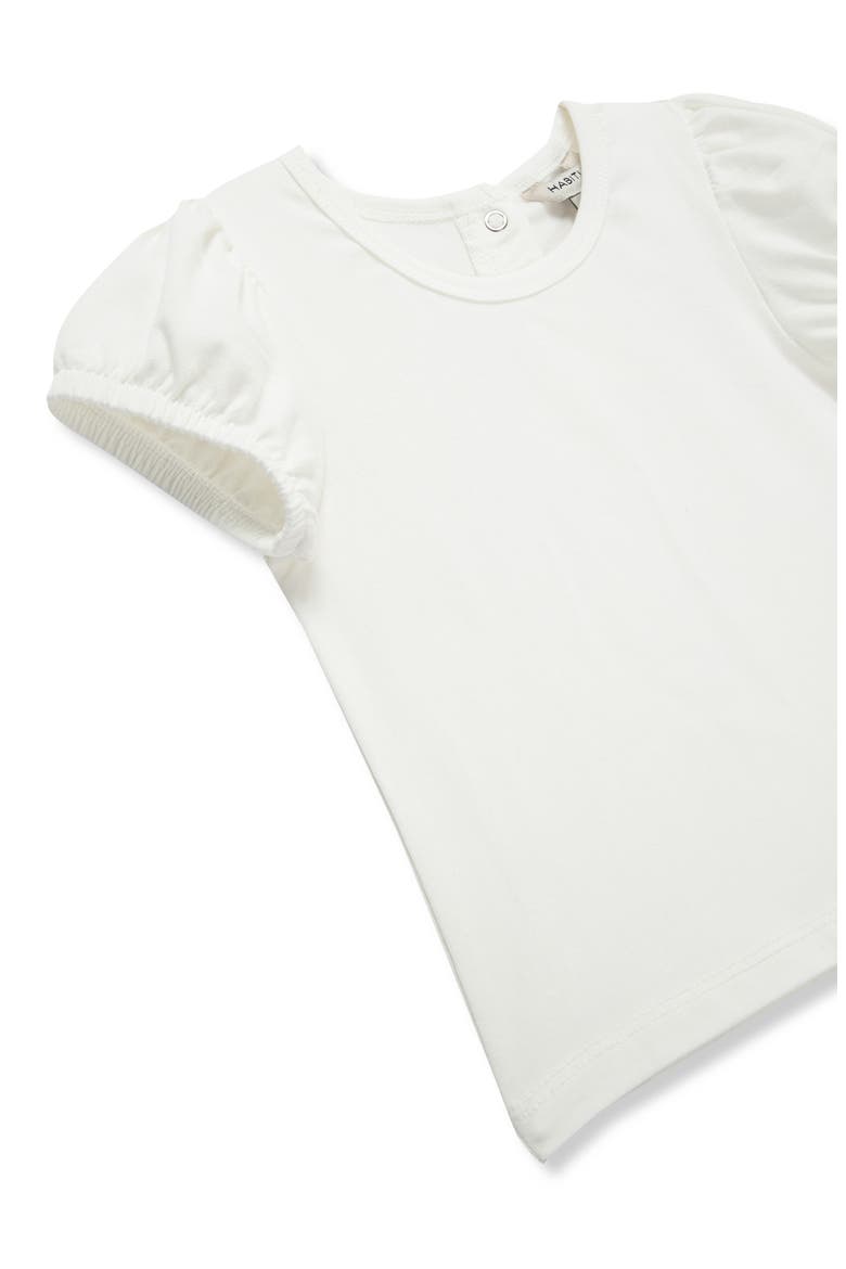Puff Sleeve T-Shirt & Ruffle Knit Overalls Set, Alternate, color, INDIGO