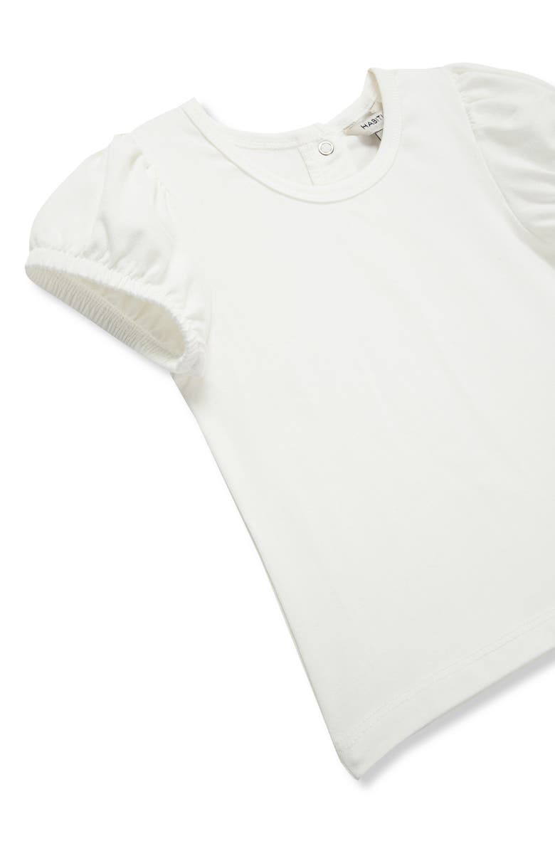 Habitual Kids Puff Sleeve T-Shirt & Ruffle Knit Overalls Set, Alternate, color, Indigo