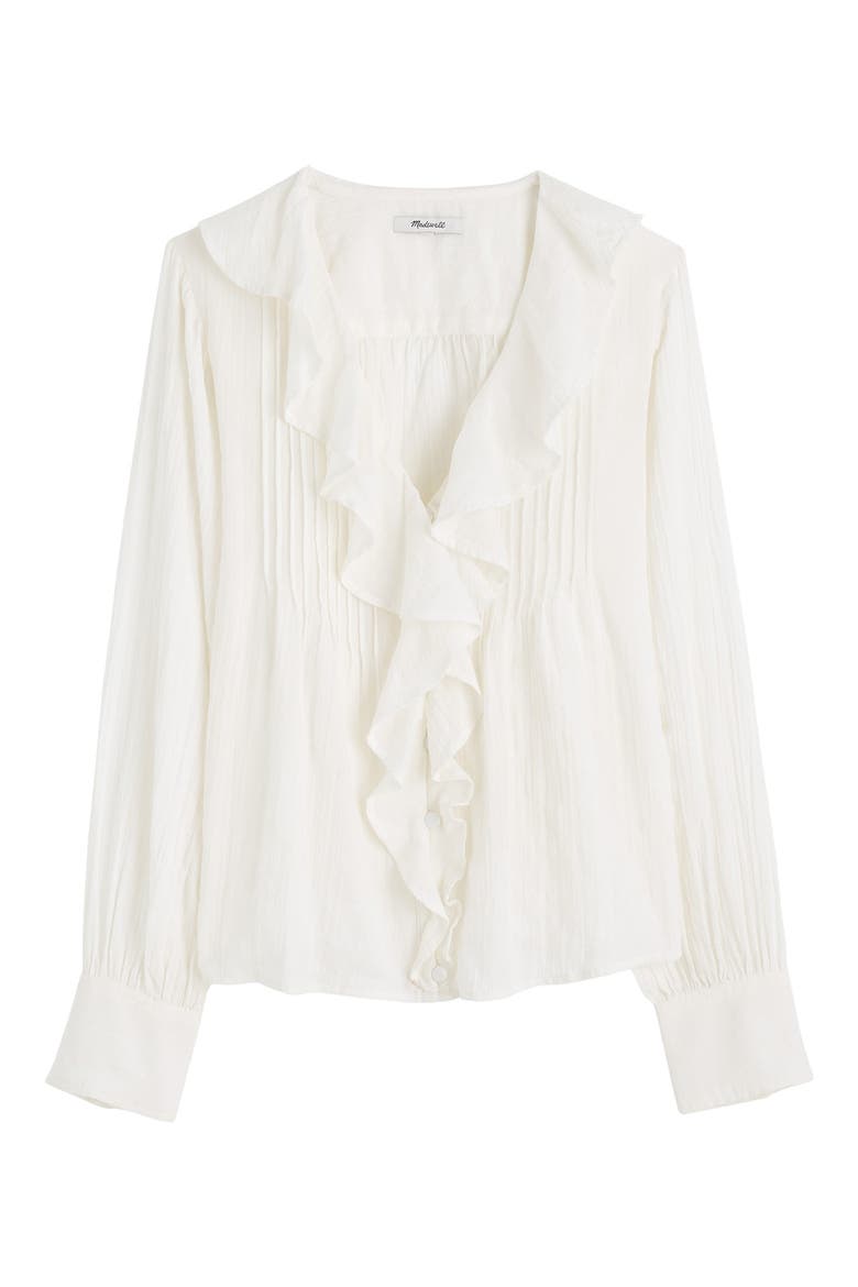 Ruffled Pintuck Long Sleeve Top, Alternate, color, IVORY