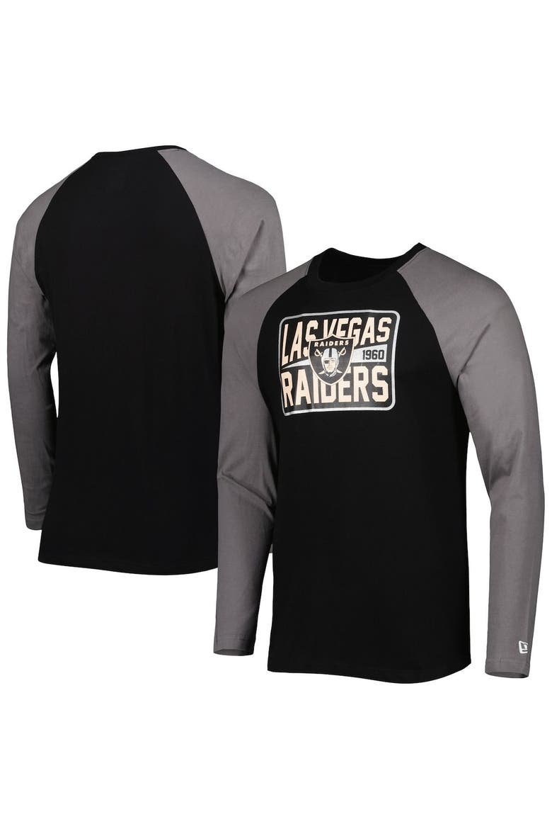 Men's New Era Black Las Vegas Raiders Current Raglan Long Sleeve T-Shirt, Main, color, Black