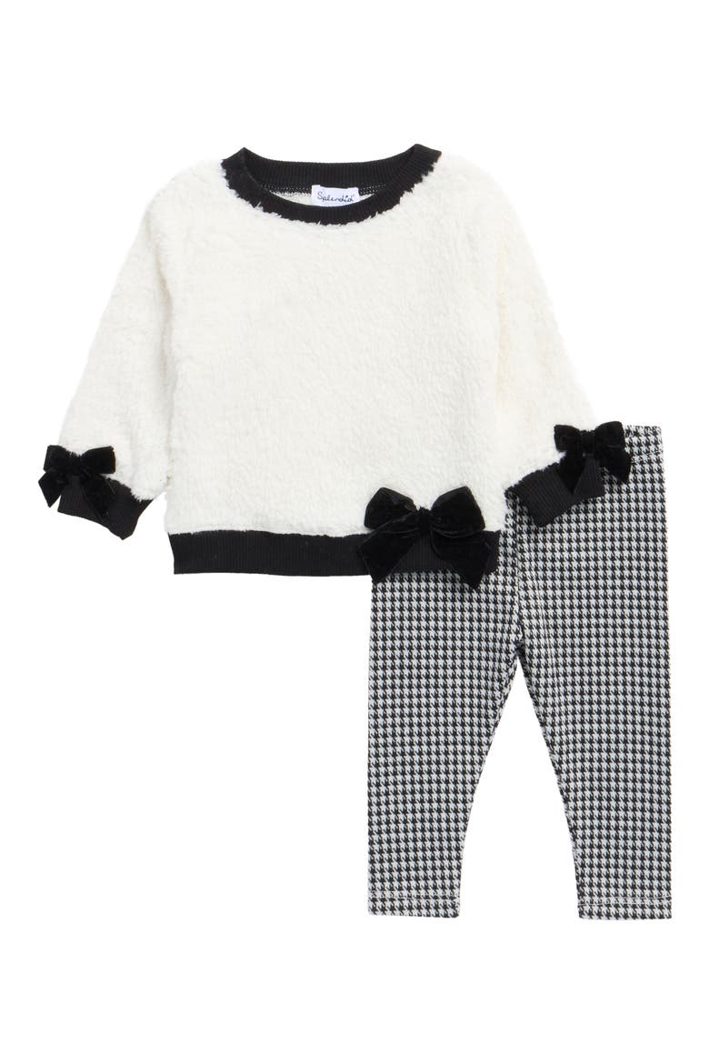 Houndstooth Fleece Top & Leggings Set, Main, color, SOFT WHITE