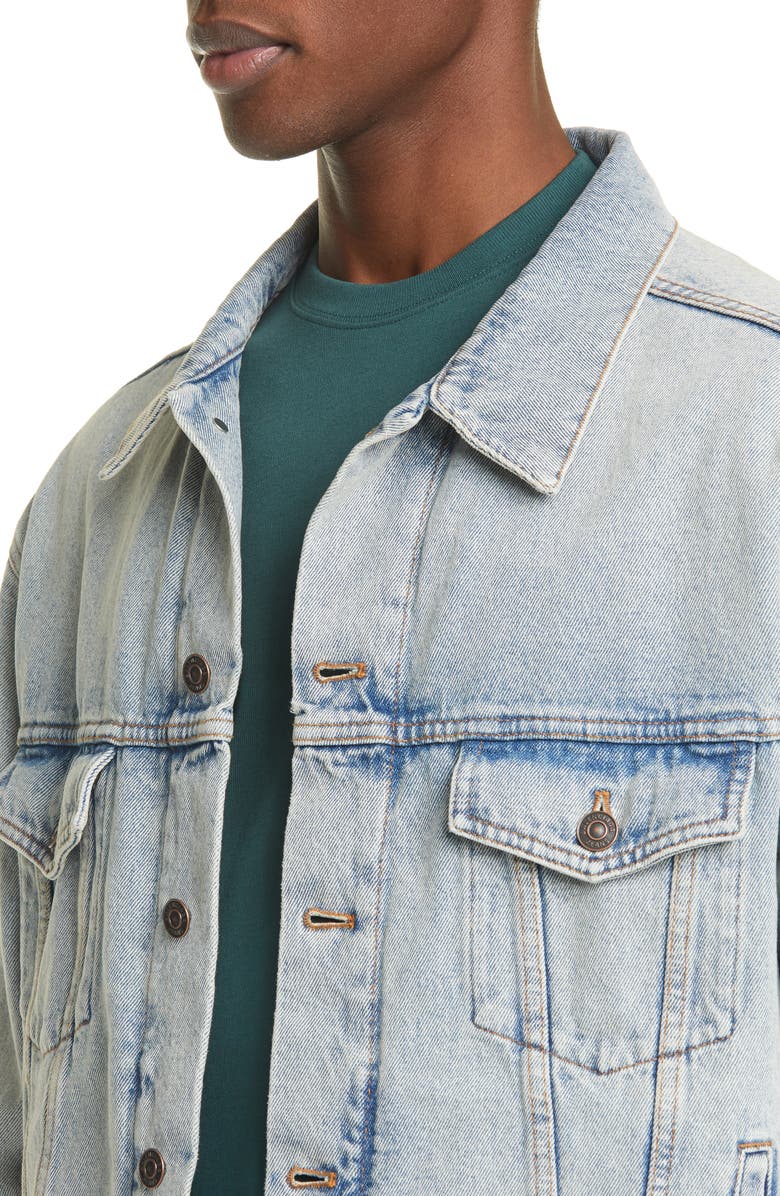 Balenciaga Logo Denim Trucker Jacket, Alternate, color, 
