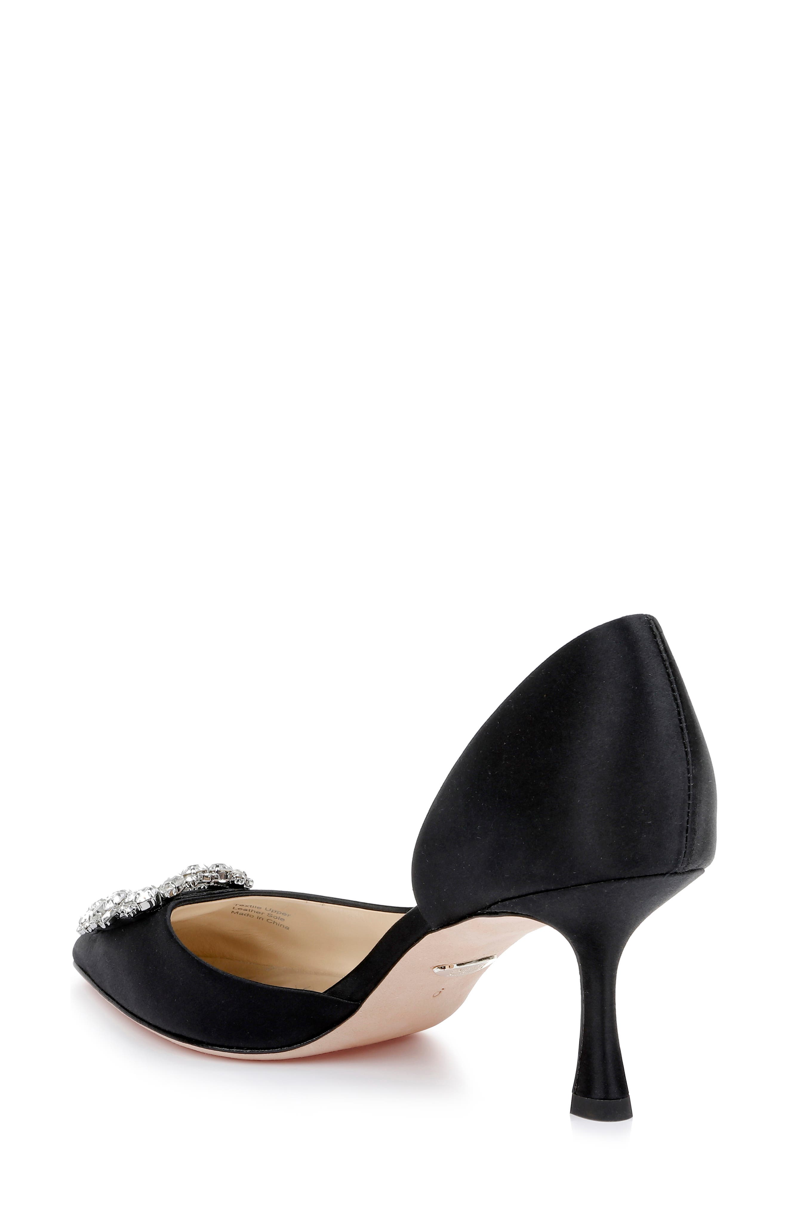 Badgley Mischka Collection Fabia Embellished Pointed Toe Pump, Alternate, color, Black Satin