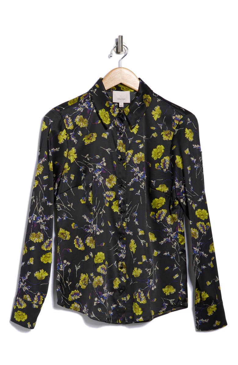 Cinq à Sept Petra Falling Poppies Stretch Silk Button-Up Shirt, Alternate, color,