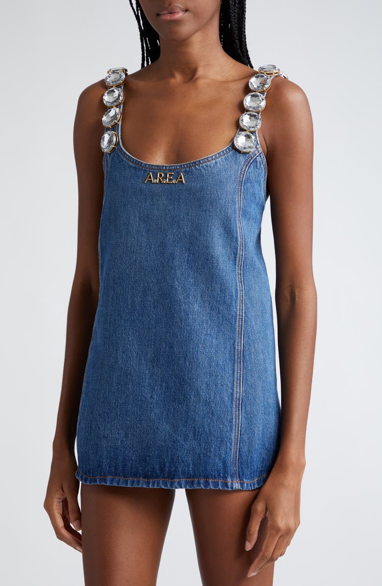 Area Jumbo Crystal Denim Minidress, Alternate, color, 