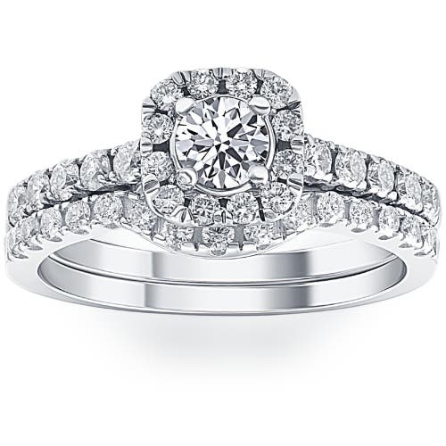 Bliss Diamond 3/4ct Cushion Halo Diamond Engagement Wedding Ring Set Gold Lab Grown In 10k White Gold