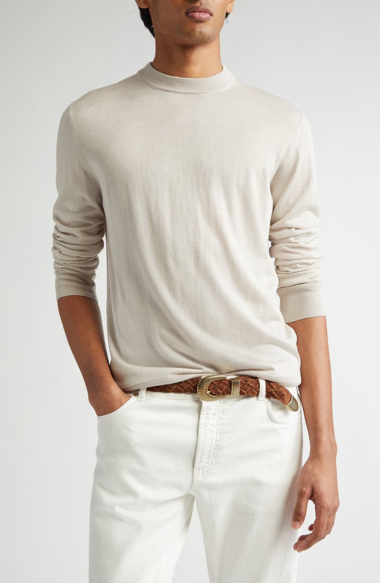 Eleventy Silk Crewneck Sweater, Main, color, 02 Sand