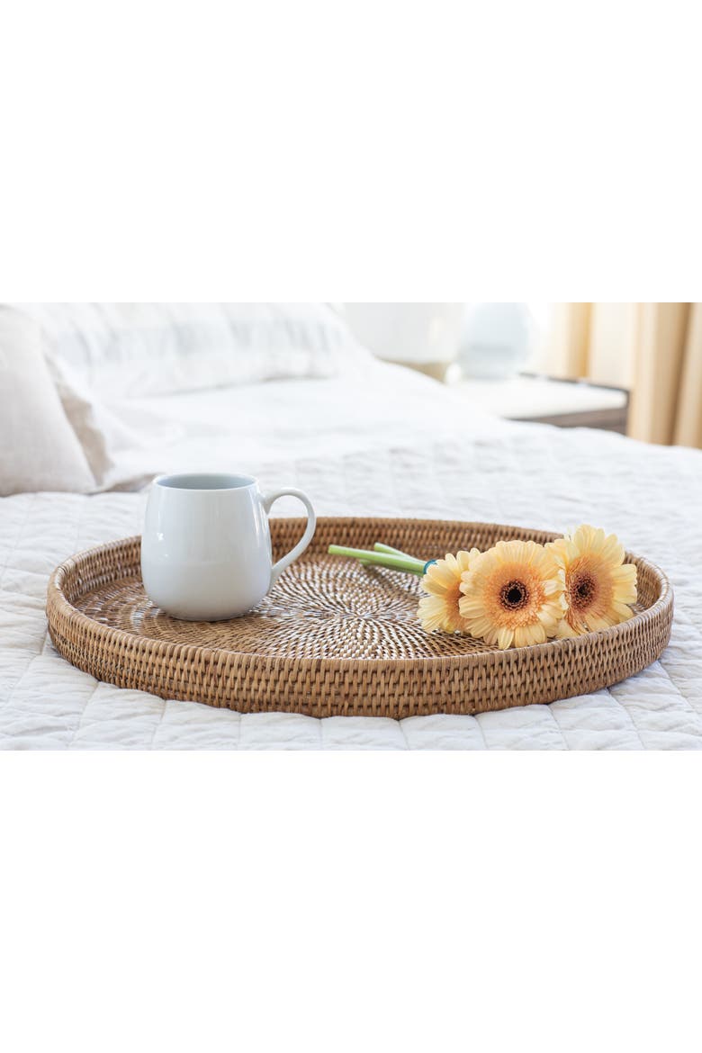 Artifacts Rattan Round Serving / Ottoman Tray, Alternate, color, Honey Brown