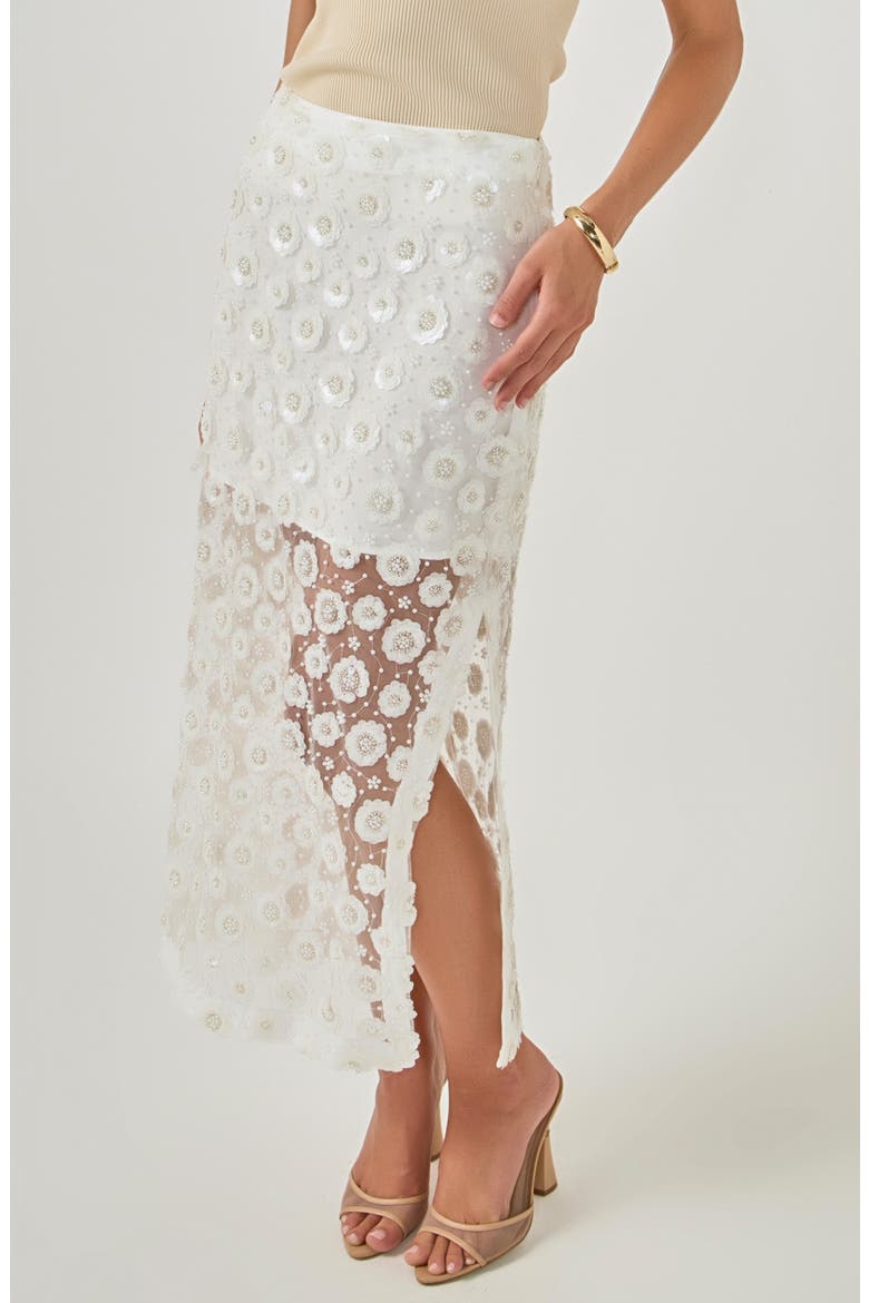 Flower Sequin Sheer Maxi Skirt, Alternate, color, OFF WHITE