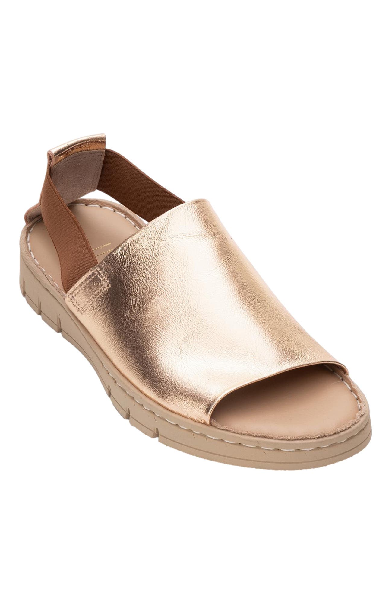 Forever & Always Shoes Londoi Elastic Strap Leather Sandal, Alternate, color, Gold Leather