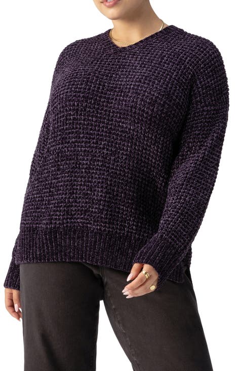 V-Neck Chenille Sweater (Plus)