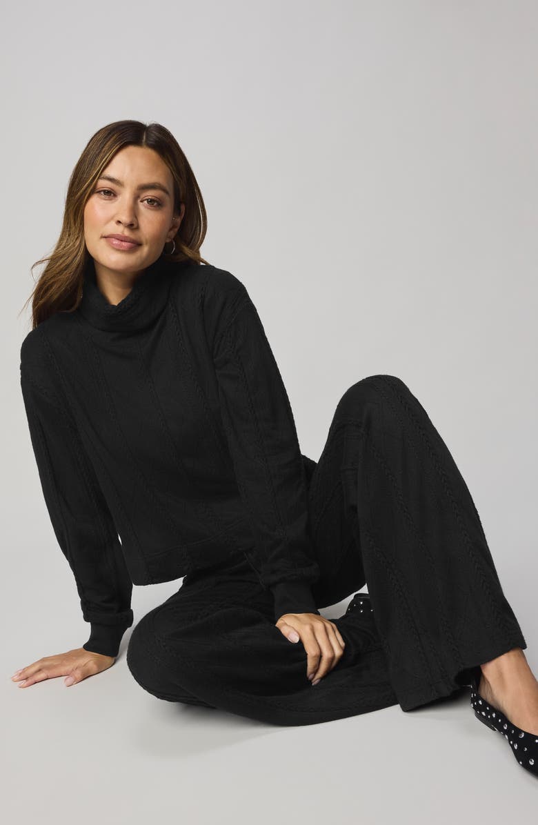 Splendid Cable Lounge Turtleneck Top, Alternate, color, Black