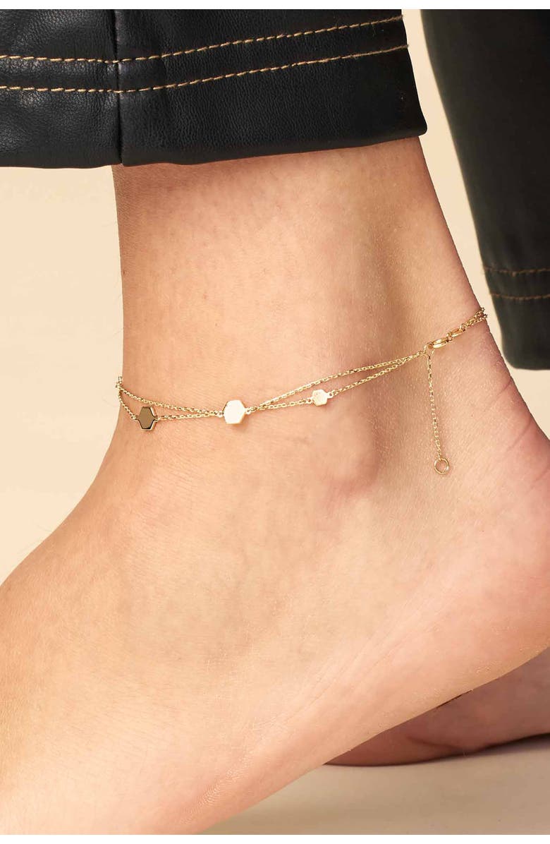 Oradina 14K Yellow Gold Honey Station Anklet, Alternate, color, Yellow Gold