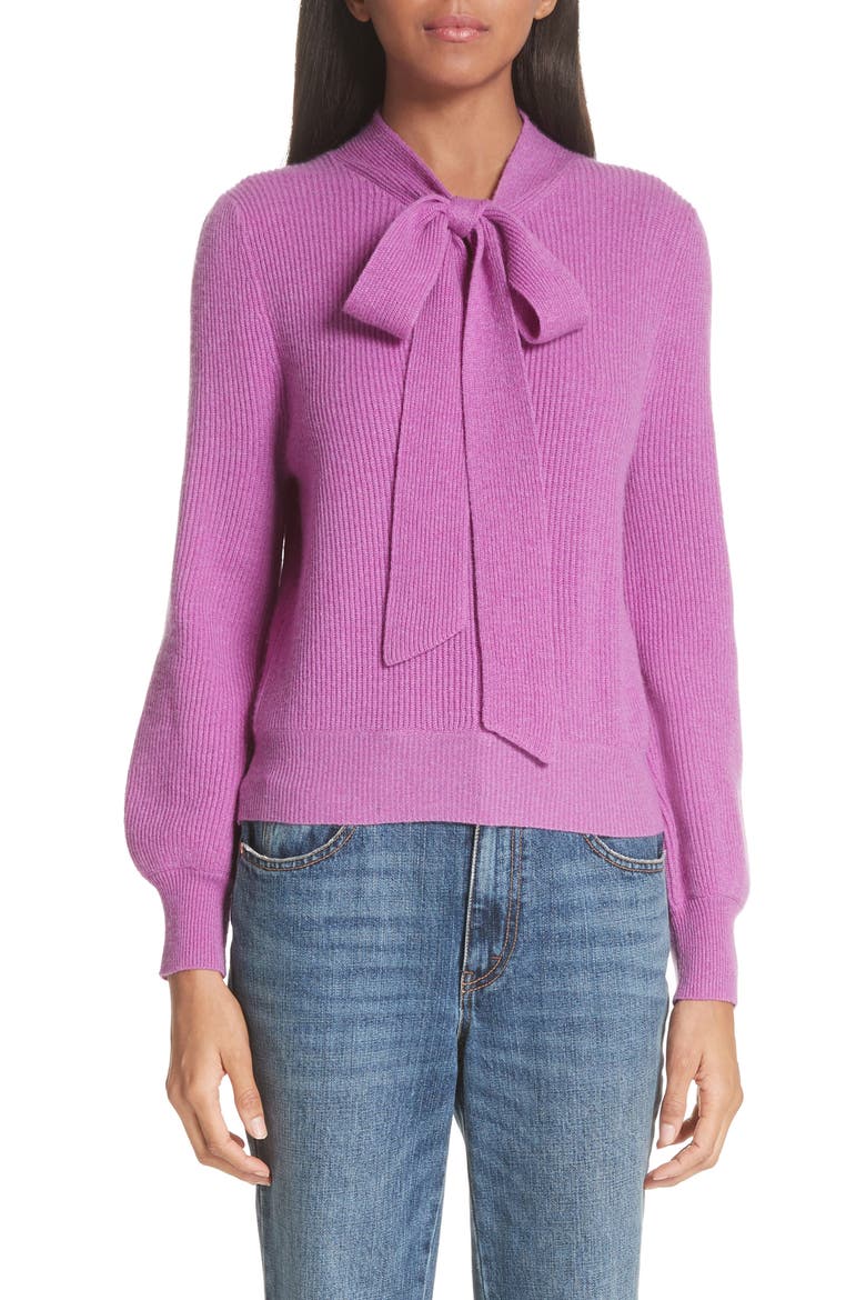 Tie Neck Cashmere Sweater, Main, color, FUSCHIA
