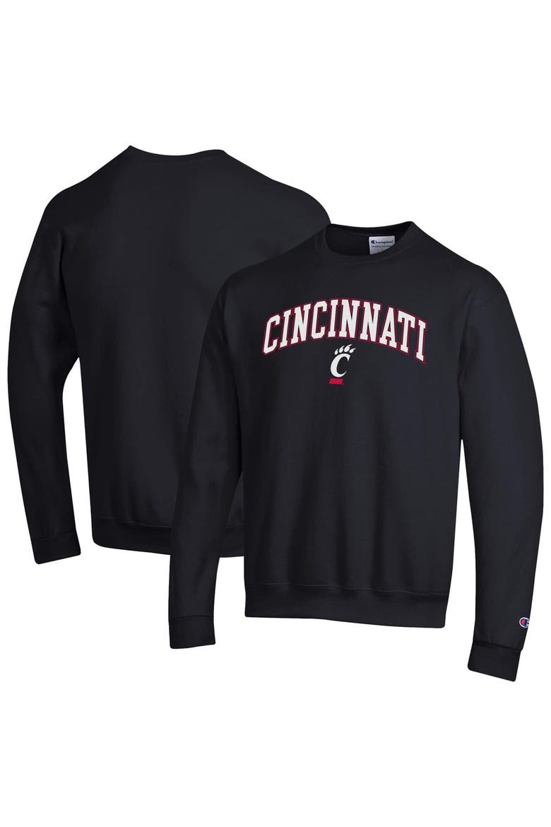 Men's Champion  Black Cincinnati Bearcats Arch Over Logo Pullover Sweatshirt, Alternate, color, Black