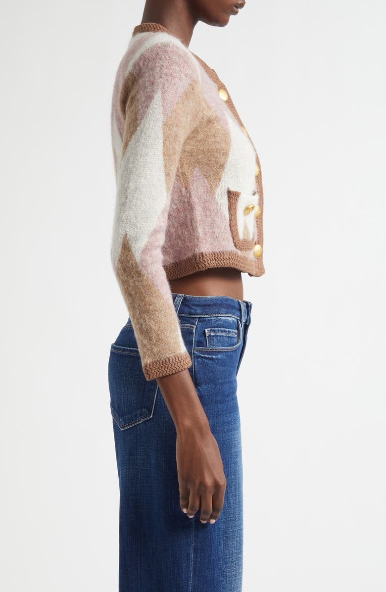L'AGENCE Siobhan Argyle Crop Cardigan, Alternate, color, Natural/ Mauve Multi Argyle