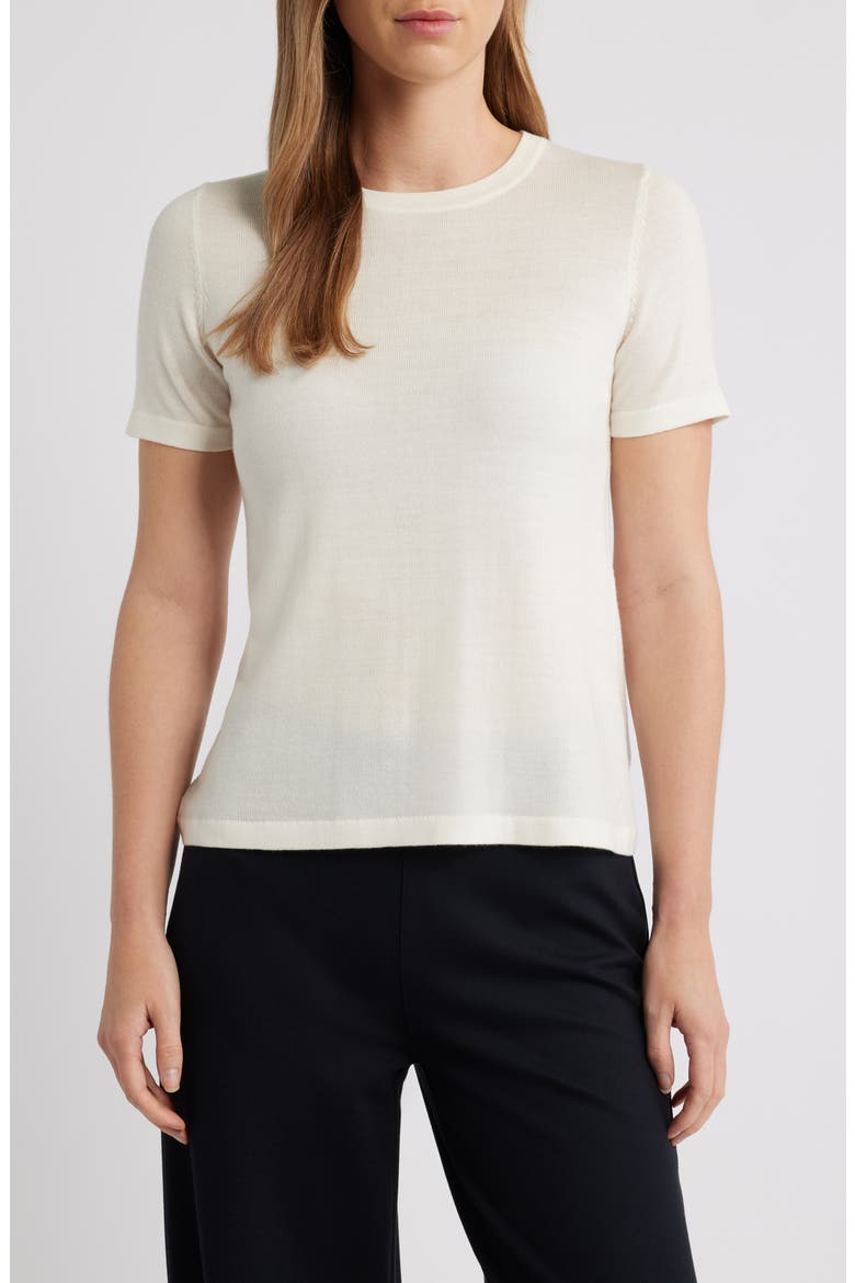 Luxe Washable Short Sleeve Wool Sweater, Main, color, WHITE DOVE