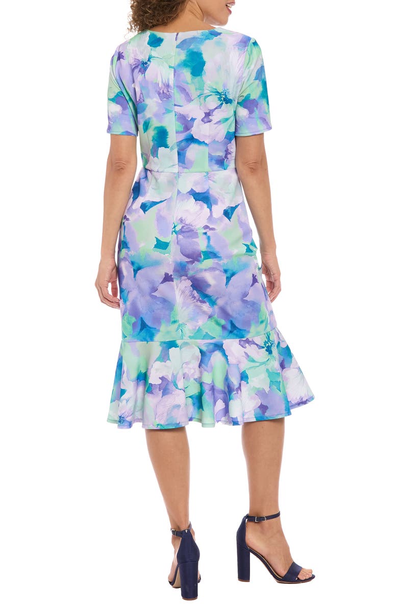 London Times Floral Print Flounce Hem Dress, Alternate, color, 