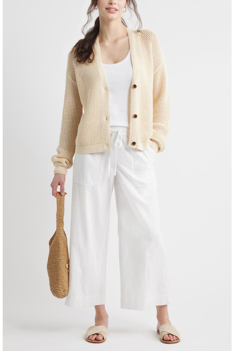 Open Stitch Cotton Cardigan, Alternate, color, BEIGE BURNT