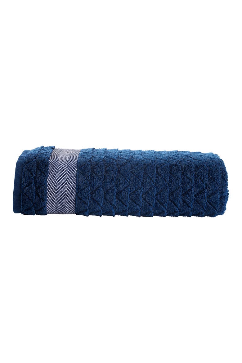 Herringbone Cotton Bath Towel, Main, color, NAVY