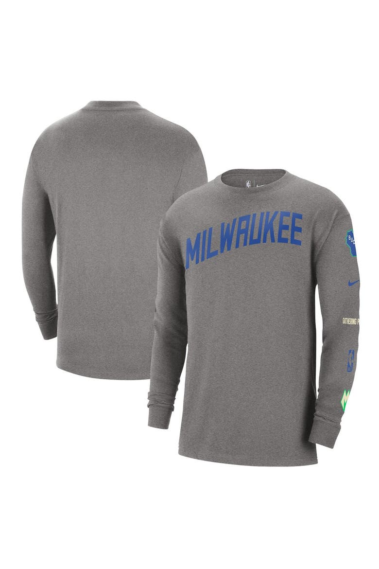 Men's Nike Charcoal Milwaukee Bucks 2023/24 City Edition Max90 Expressive Long Sleeve T-Shirt, Alternate, color, Charcoal