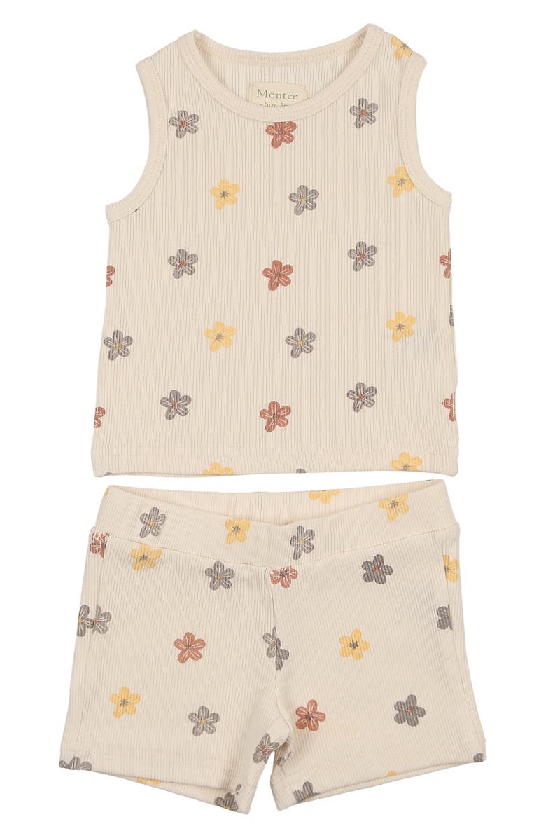 Manière Kids' Floral Ribbed Tank & Shorts Set, Main, color, Beige Girl