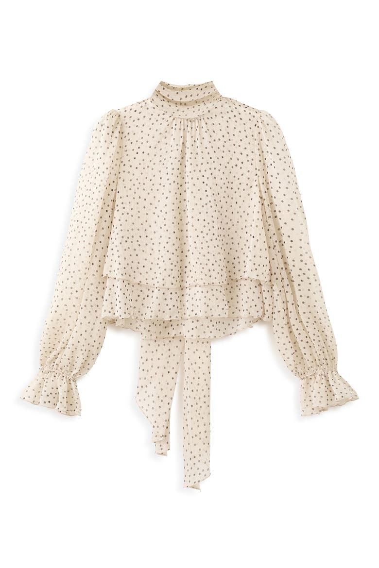 Polka Dot Tie Neck Top, Alternate, color, ECRU
