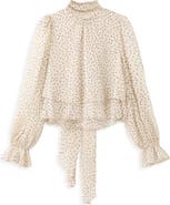 MANGO Polka Dot Tie Neck Top