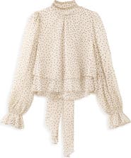 MANGO Polka Dot Tie Neck Top